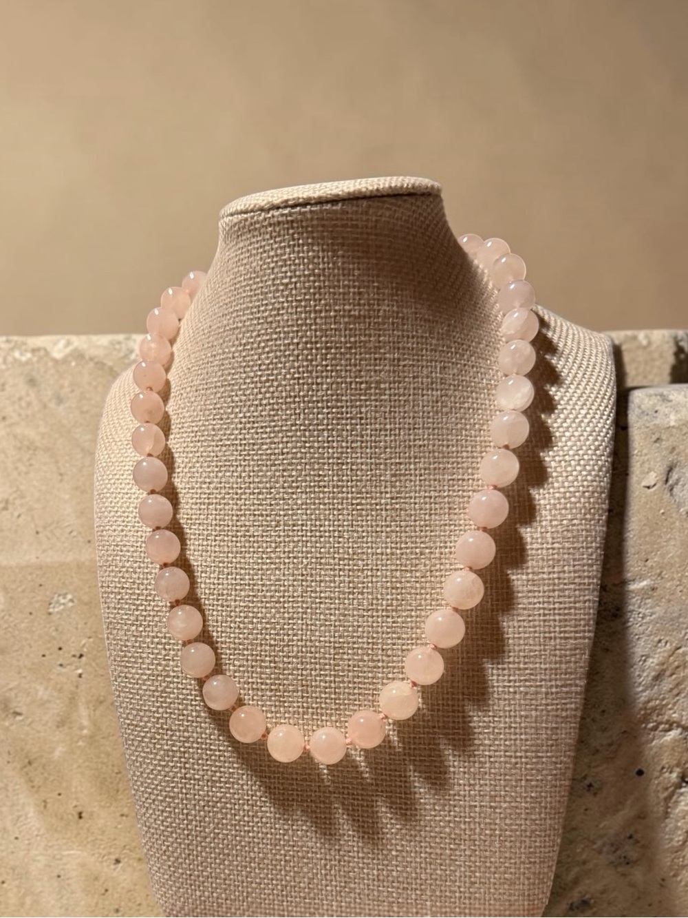 Vintage Rose Quartz Beaded Necklace - Women Jewelry - Pink